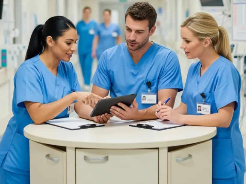 Nursing staff at work. Home healthcare services.