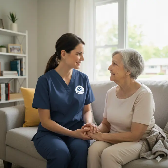 Qualified staff nurse assisting an Alzheimer&#39;s patient.