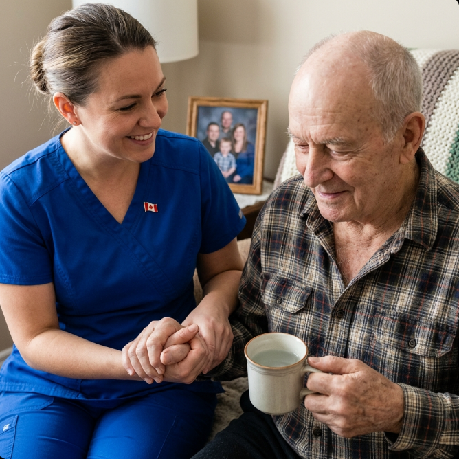 Personal support worker providing home care services in Ontario